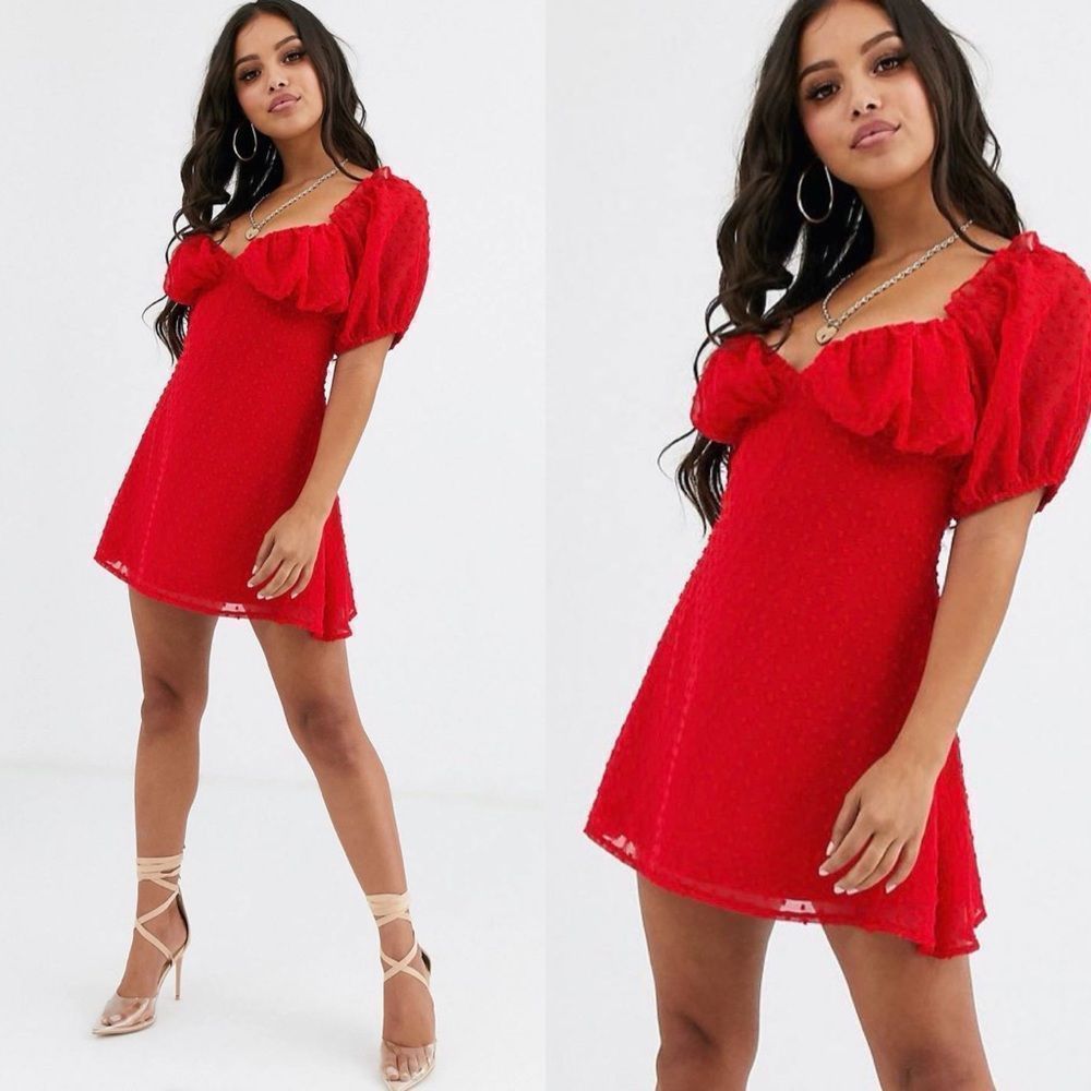 Missguided Dobby Milkmaid Skater Dress Red Size 8